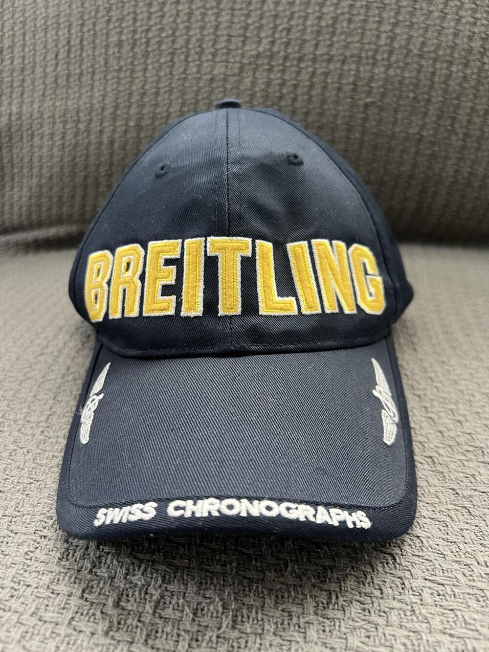 Breitling Hat Cap Snap Back One Size Blue Embroidered Swiss Chronographs Mens